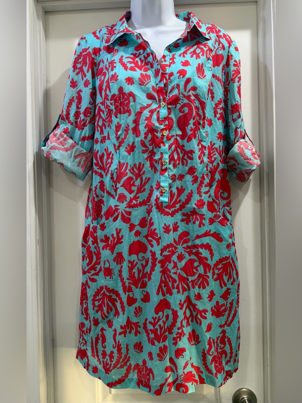 Lilly Pulitzer Sanibel Tunic Dress Shorley Blue Don’t Be Shellfish Size Large 🆕🆕